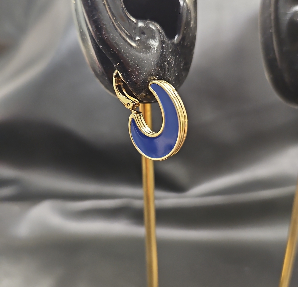 Gold and Blue Crescent Hoop Earrings